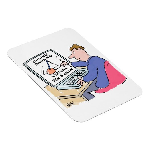Op Computer Online Banking Funny Cartoon Magneet (Rechterzijde)