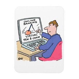 Op Computer Online Banking Funny Cartoon Magneet