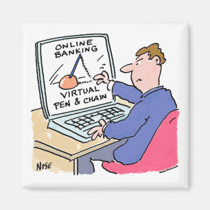 Op Computer Online Banking Funny Cartoon Magneet