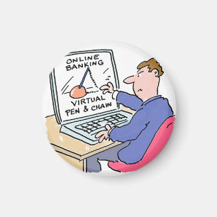 Op Computer Online Banking Funny Cartoon Magneet