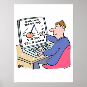 Op Computer Online Banking Funny Cartoon Poster
