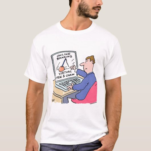 Op Computer Online Banking Funny Cartoon T-shirt (Voorkant)