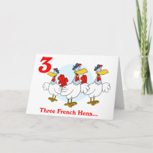 Op de 3e kerstdag drie Franse kippen Feestdagen Kaart