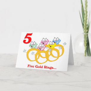 Op de 5e kerstdag vijf gouden ringen feestdagen kaart