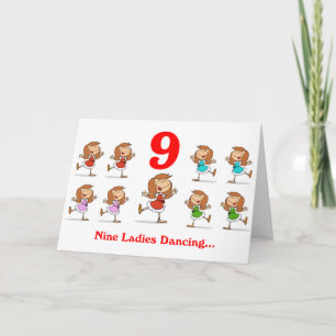 Op de 9e kerstdag negen dames dansen feestdagen kaart