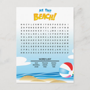 Op de Beach Word Search Activity Card Briefkaart