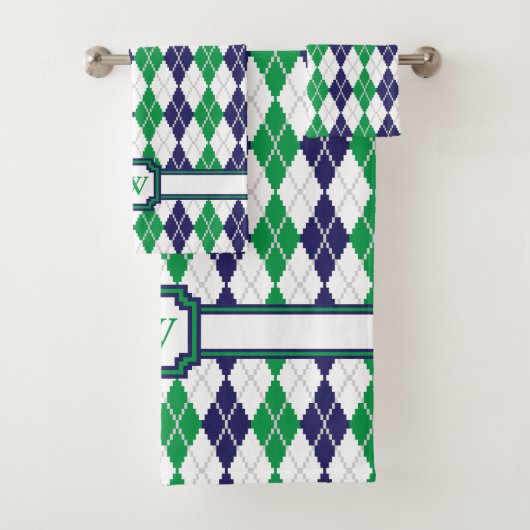 Op de Green Argyle Towel Set Bad Handdoek (Insitu)