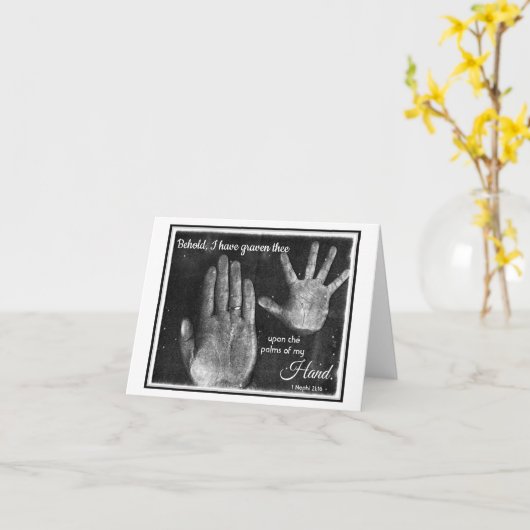 Op de handpalmen van mijn hand LDS Notecard Kaart (Gele Bloem)