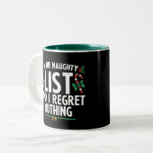 Op de Naughty-lijst betreur ik niets nieuws Tweekleurige Koffiemok (Voorkant links)