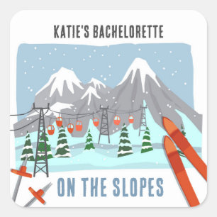 Op de pistes sneeuw ski bachelorette weekend vierkante sticker