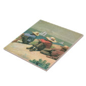 Op de strand, 1875 (m/c) tegeltje (Zijkant)