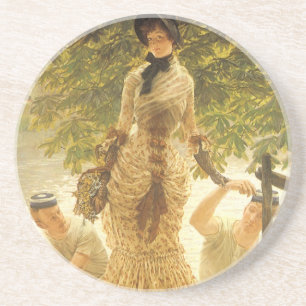 Op de Theems door James Tissot, Vintage Realisme Zandsteen Onderzetter