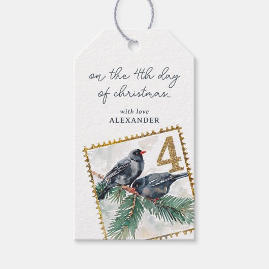 Op de vierde dag van Kerstmis Cadeaulabel (Voorkant)