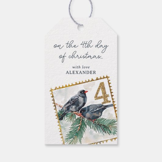 Op de vierde dag van Kerstmis Cadeaulabel (Achterkant)