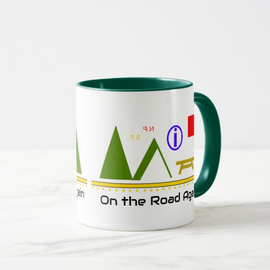 Op de weg weer, kaart symbolen, reis mok (Voorkant rechts)