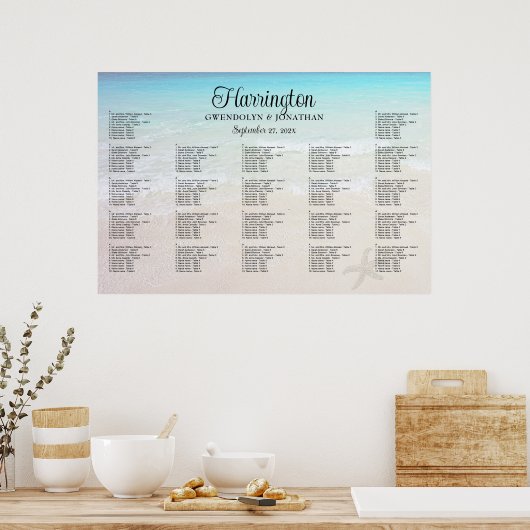 Op de Zee Beach Wedding Reception Seating Chart Poster (Keuken)