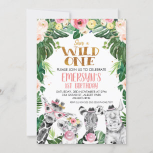 Op een dag getekende Safari Animals Floral Wild Kaart