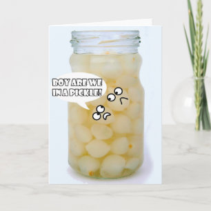 op een kaart met "pickle greetings"