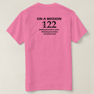 'Op een missie' T-shirt (roze) met zwarte letters