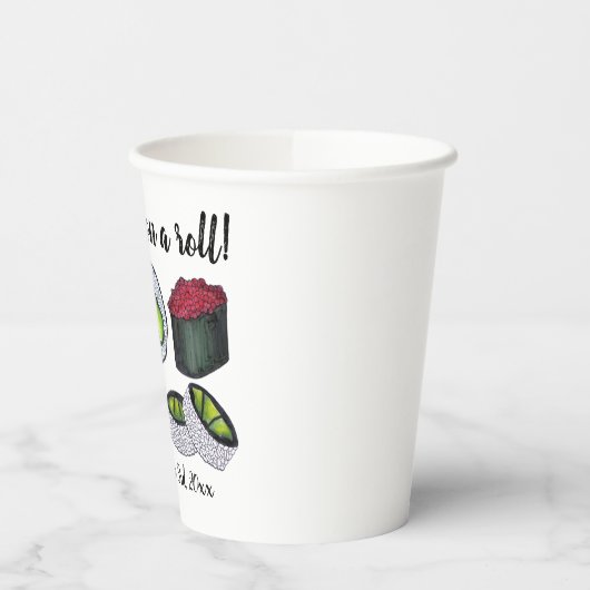 Op een (sushi) roll gefeliciteerd viering papieren bekers (Links)