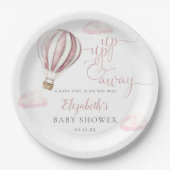 Op en af roze hete luchtballon meisje Baby shower Papieren Bordje (Voorkant)
