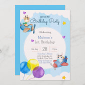 Op- en afreisvliegtuig 1e verjaardag uitnodiging v (Voorkant / Achterkant)