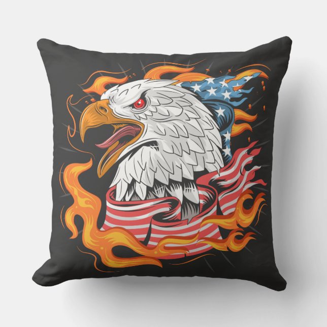 Op Fire American Eagle met zwarte rug Kussen (Voorkant)