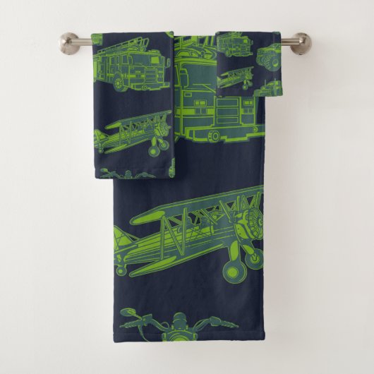 Op Go Blue en Green Moving Vehicles Bad Handdoek (Insitu)