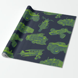 Op Go Blue en Green Moving Vehicles Cadeaupapier