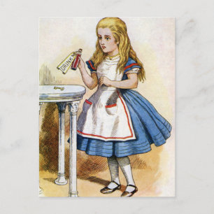 Op het flesje stond "Drink me", dus Alice deed dat Briefkaart