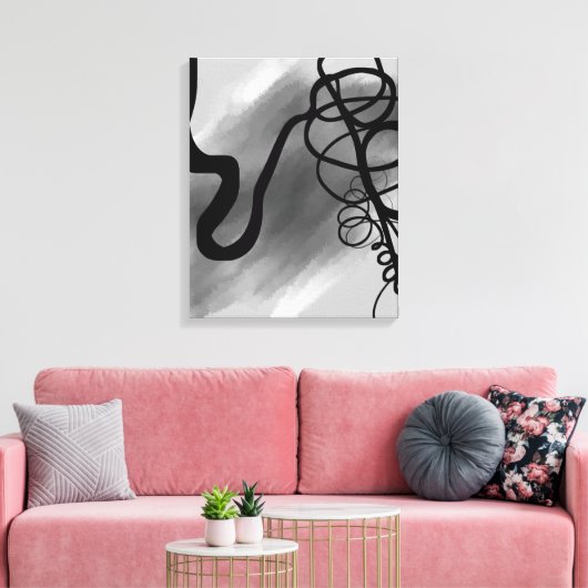 Op het Raster: Abstract Grijs, Zwart & Wit Canvas Afdruk (Insitu (Woonkamer))
