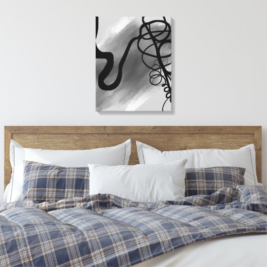 Op het Raster: Abstract Grijs, Zwart & Wit Canvas Afdruk (Insitu (Slaapkamer))