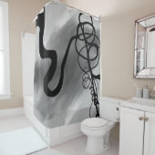 Op het Raster: Abstract Grijs, Zwart & Wit Douchegordijn (In situ)