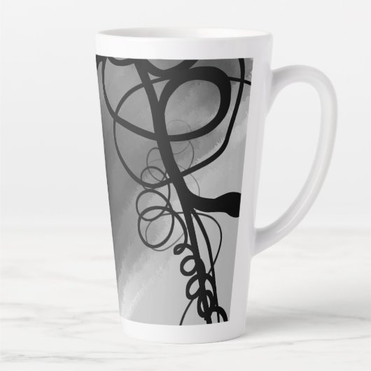 Op het Raster: Abstract Grijs, Zwart & Wit Latte Mok (Rechts)