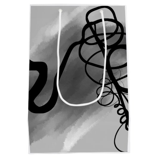 Op het Raster: Abstract Grijs, Zwart & Wit Medium Cadeauzakje (Achterkant)