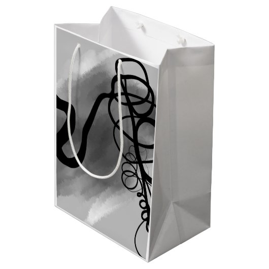 Op het Raster: Abstract Grijs, Zwart & Wit Medium Cadeauzakje (Achterkant Gekanteld)