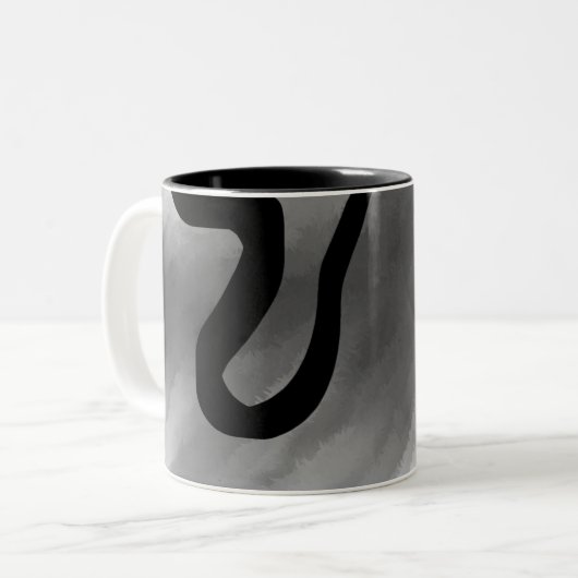 Op het Raster: Abstract Grijs, Zwart & Wit Tweekleurige Koffiemok (Voorkant links)