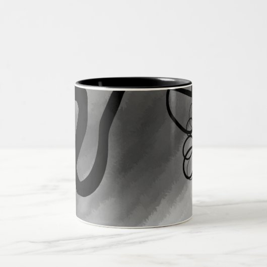 Op het Raster: Abstract Grijs, Zwart & Wit Tweekleurige Koffiemok (Center)