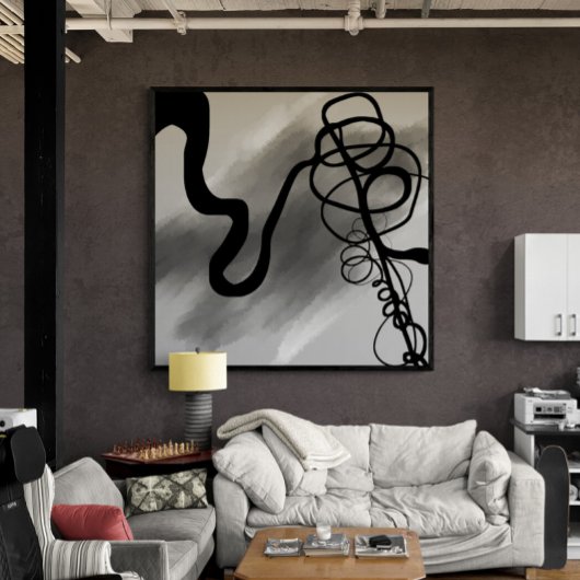 Op het raster: Abstract zwart en grijs Canvas Afdruk