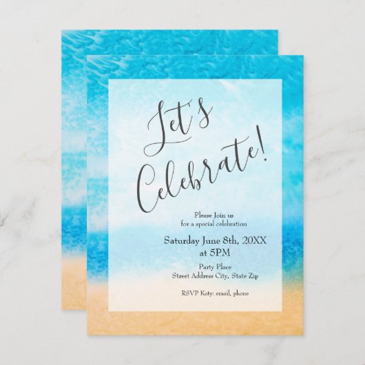 'Op het strand' Abstracte Zijdeschilderij Kaart (Voorkant / Achterkant)