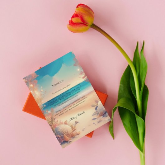 Op het strand bruiloft dank u kaart