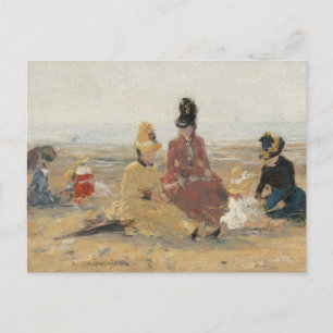Op het strand Trouville 1887 door Eugene Boudin Briefkaart