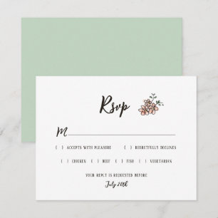 Op het trouwbord staat de rustieke Doodle Floral RSVP Kaartje