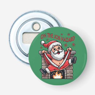 Op het werk Hazard Santa in brand Button Flesopener