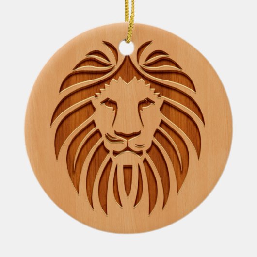 Op houten ontwerpen gegraveerde leeuwenkop keramisch ornament (Voorkant)