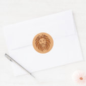 Op houten ontwerpen gegraveerde leeuwenkop ronde sticker (Envelop)