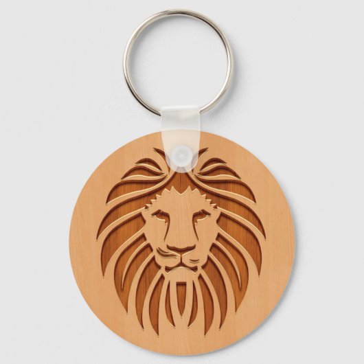 Op houten ontwerpen gegraveerde leeuwenkop sleutelhanger (Voorkant)