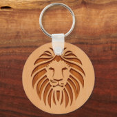 Op houten ontwerpen gegraveerde leeuwenkop sleutelhanger (Voorkant)