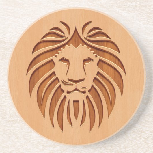 Op houten ontwerpen gegraveerde leeuwenkop zandsteen onderzetter (Voorkant)