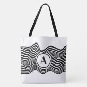 Op kunst met zwarte en witte golvende lijnen en le draagtas (Voorkant)
